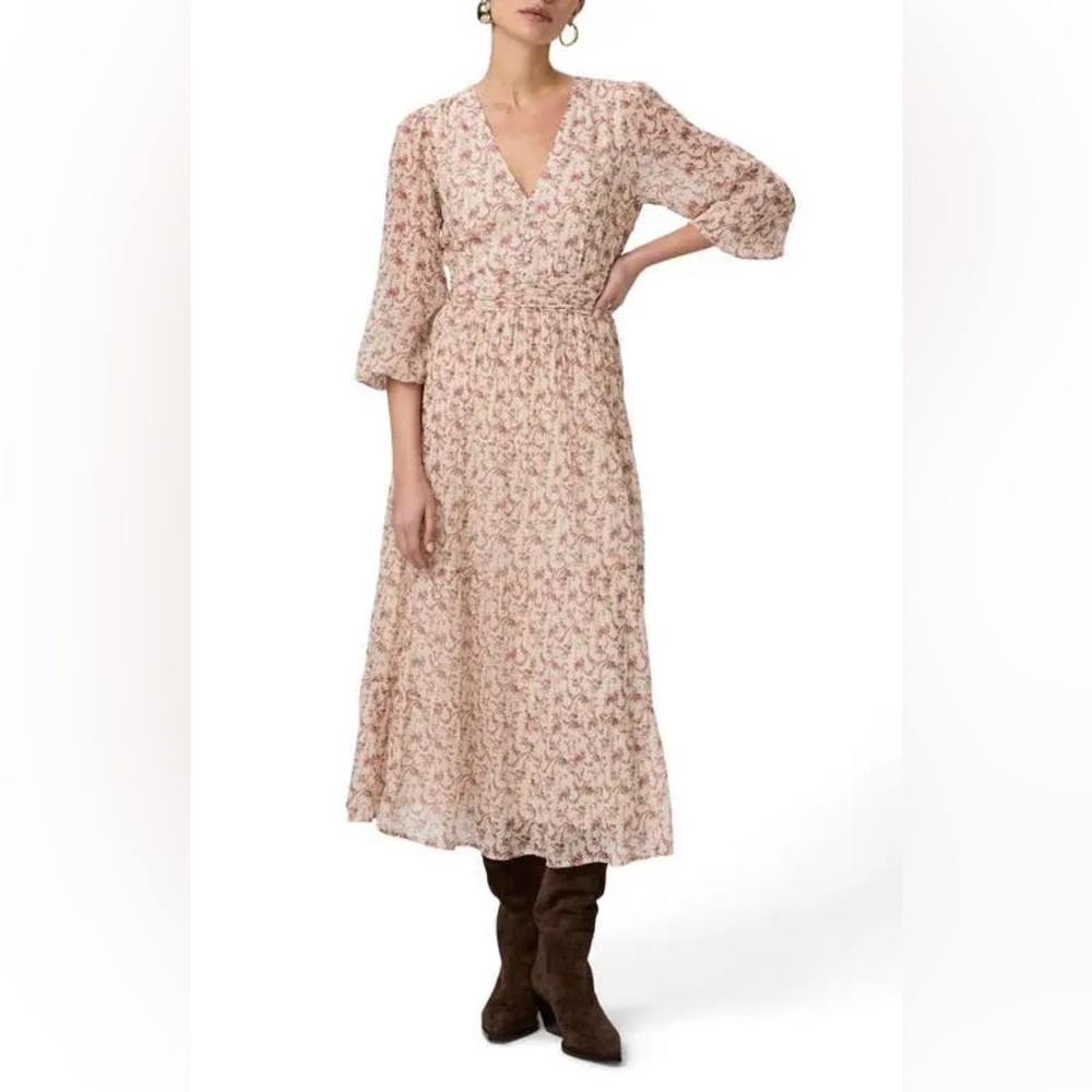 PAIGE 
Nicolo Floral Silk Chiffon Midi Dress pink nude